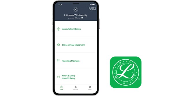 iPhone sur lequel figure l’application Littmann University à côté de l’icône Applications.
